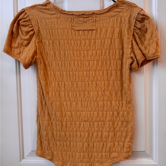 We the Free  Free People Mustard Smocked V-neck Stretch Top  textured XS - Picture 3 of 6